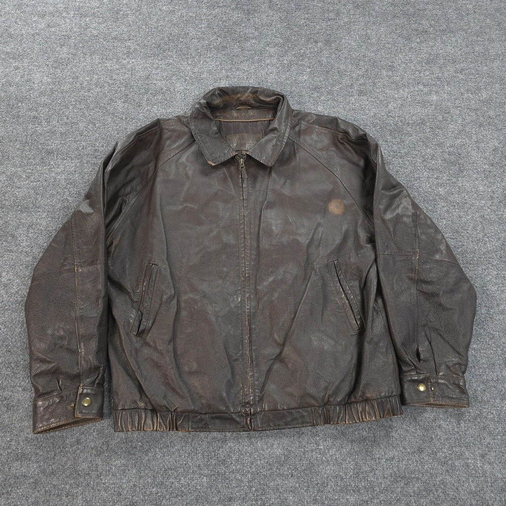 St. John's Bay Jacket Mens 2XLT Brown Leather Bomber Quilted Lined Classic Moto